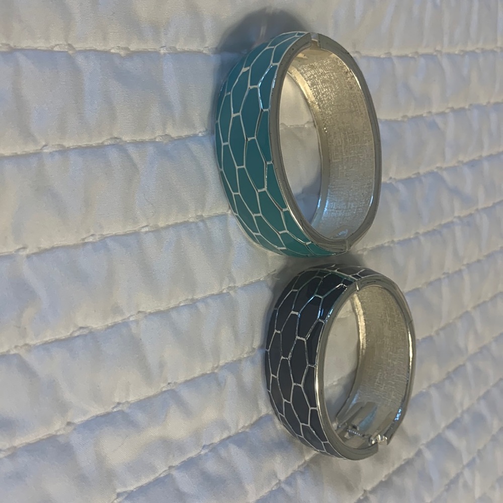 Navy and turquoise cuff bracelets.